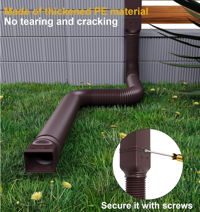 Ogutter Rain Gutter Downspout Extensions, Downspout Extender for Rainwater Drainage Flexible, Down Spout Drain Extension Pipe and Extendable from 21 to 66 Inches (4 Pack, Brown) - Image 5